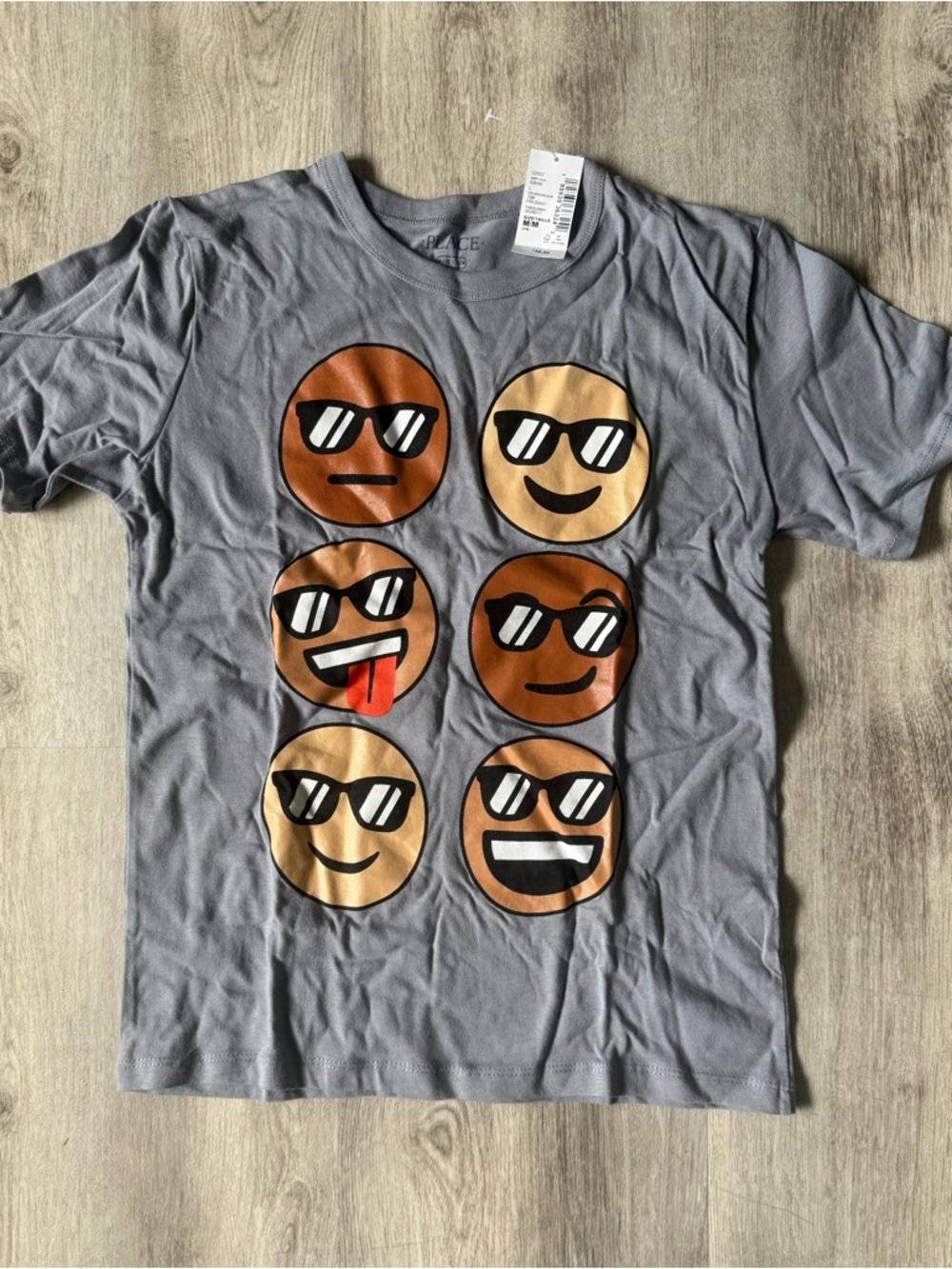 Place Boy’s M (7/8) Fin Gray Tan Emoji Graphic Tee Funny Active Top NWT